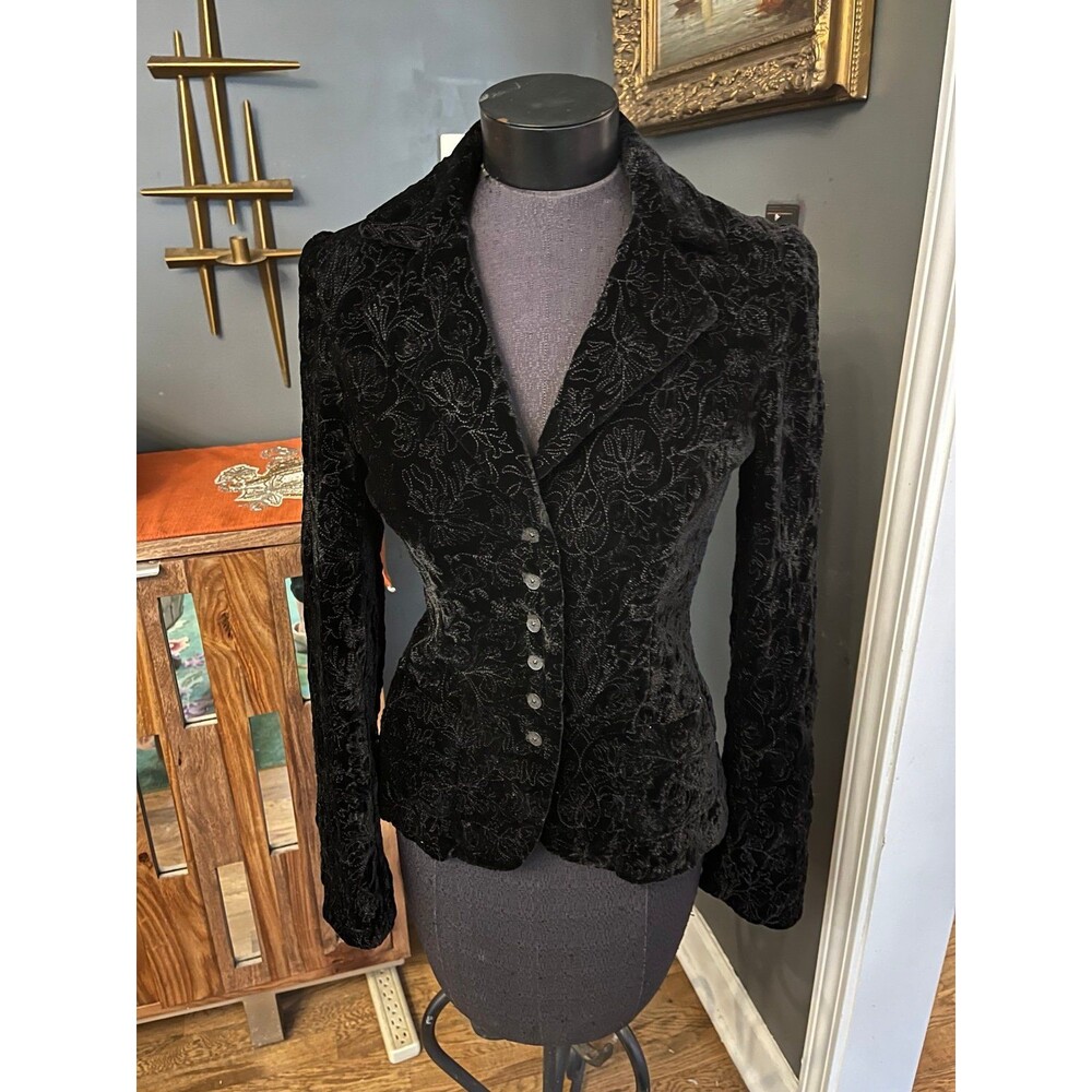 Elie Tahari for Bergdorf Goodman Black Velvet Embroidered fitted Jacket Blazer 6